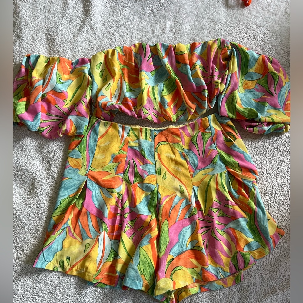 Vibrant Tropical Two-Piece Set - Yellow Multi
